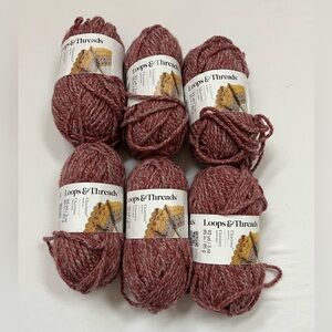 6 Skeins Loops & Threads Acrylic Yarn Mauve Gray Twist Knit Crochet 93 Yd. J113